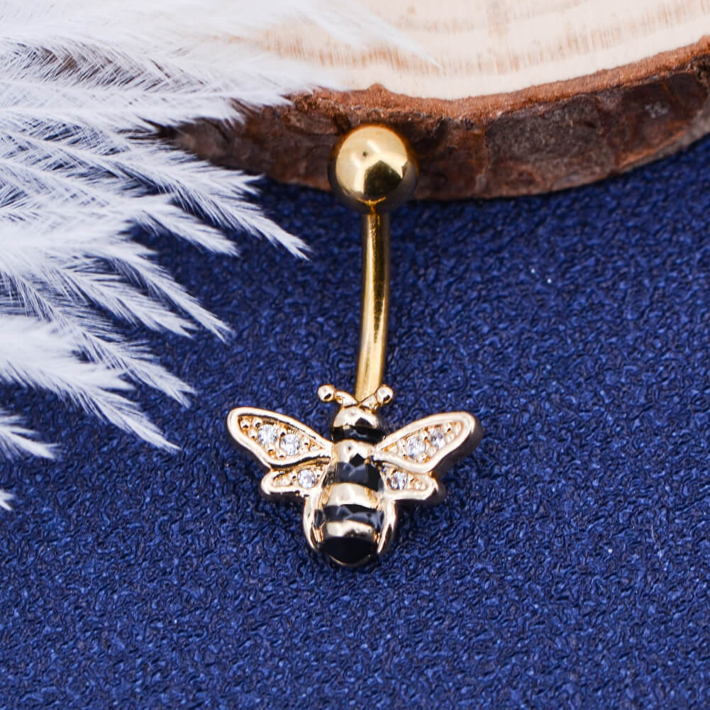 Golden Bee CZ Belly Ring