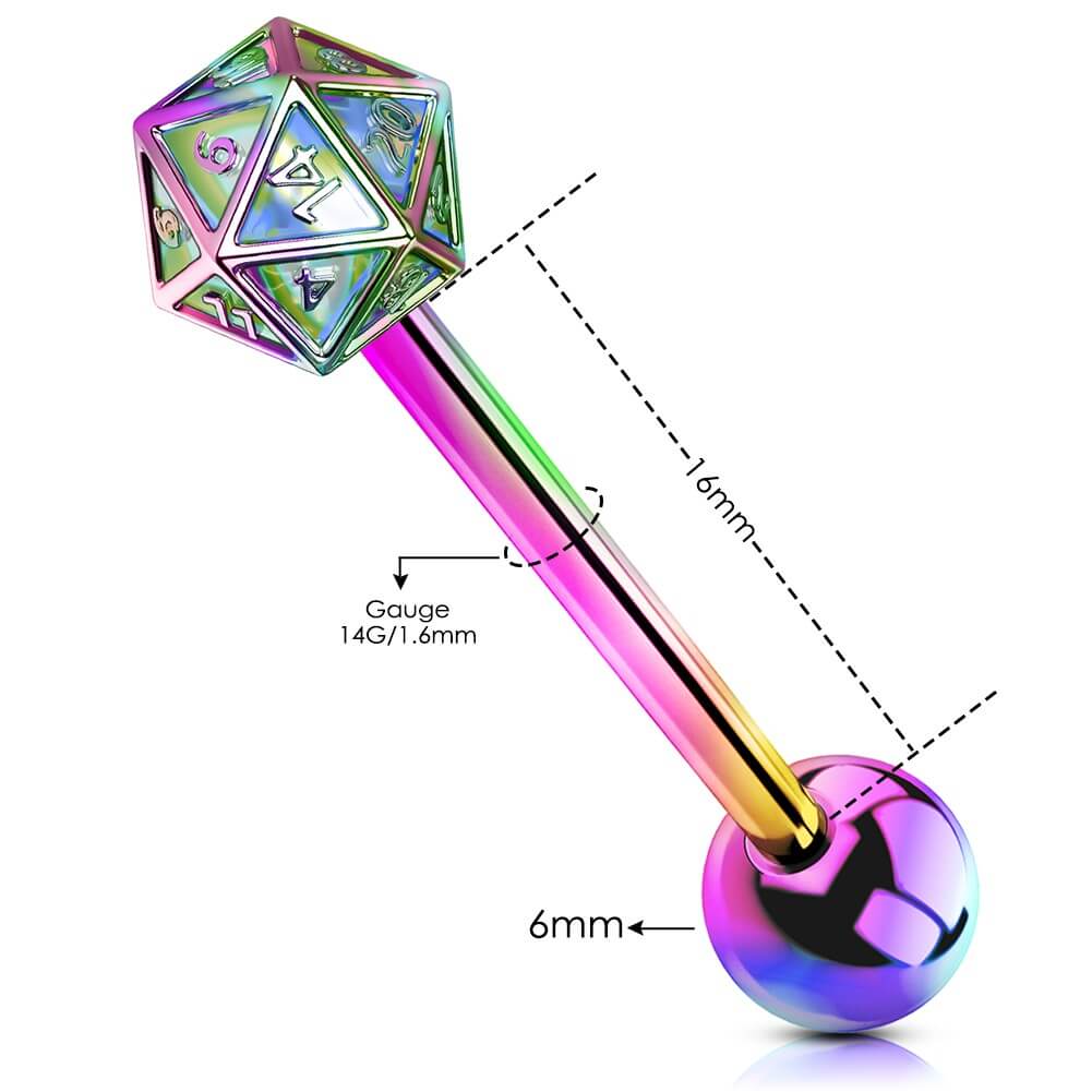 D20 Dice Internally Threaded Tongue Barbell