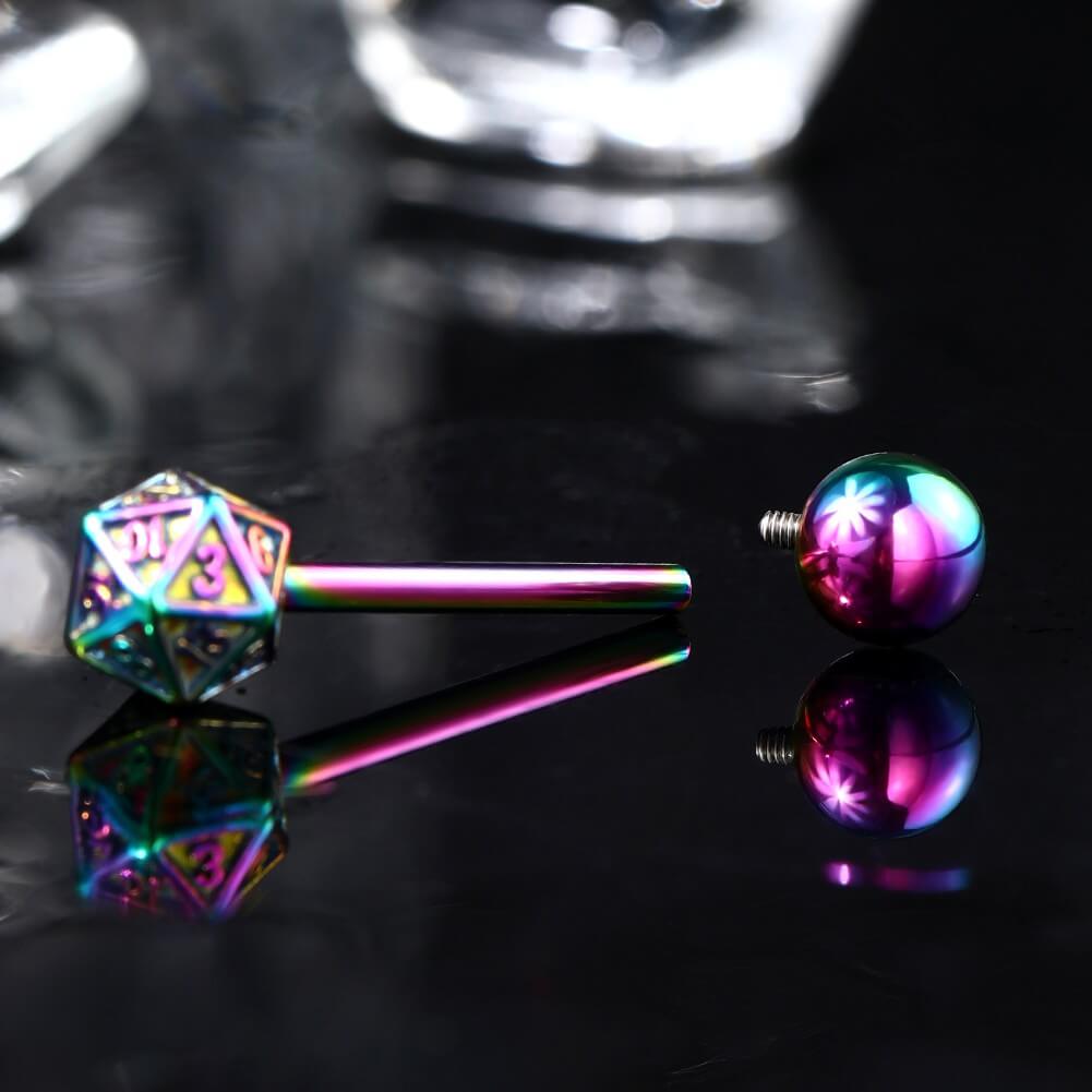 D20 Dice Internally Threaded Tongue Barbell