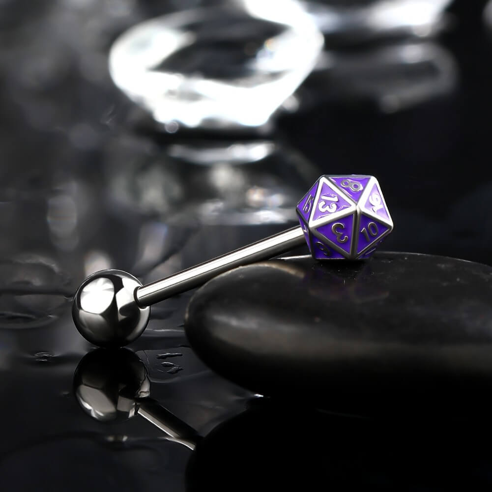 D20 Dice Internally Threaded Tongue Barbell