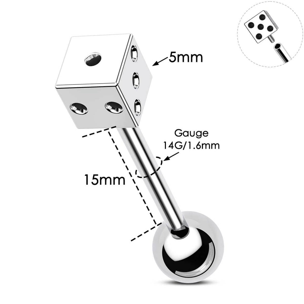Dice Internally Threaded Tongue Barbell
