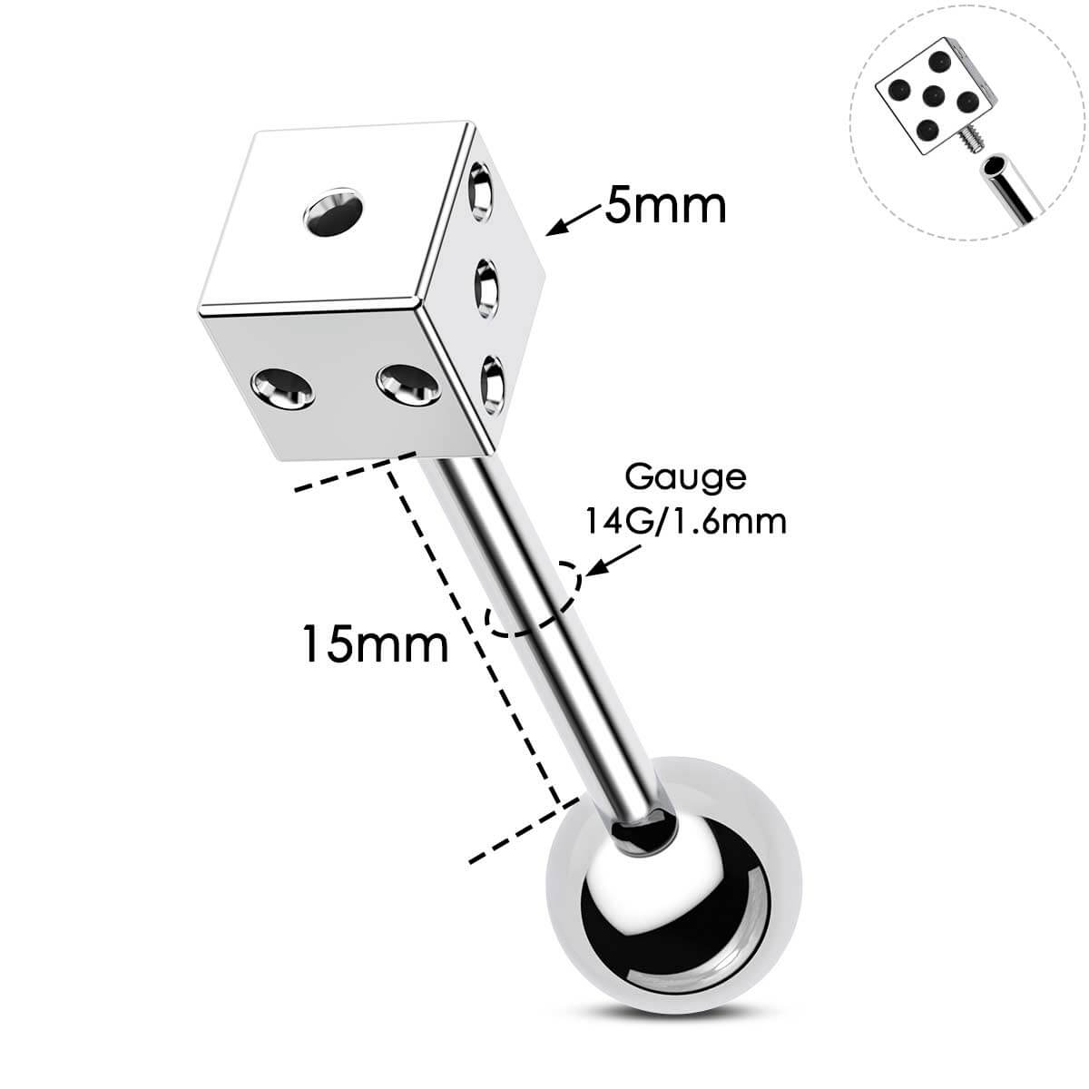 Dice Internally Threaded Tongue Barbell