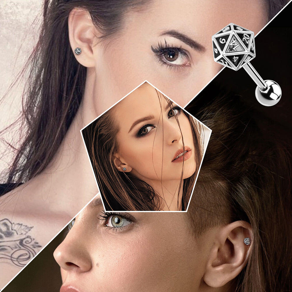 D20 Glitter Dice Helix Earring