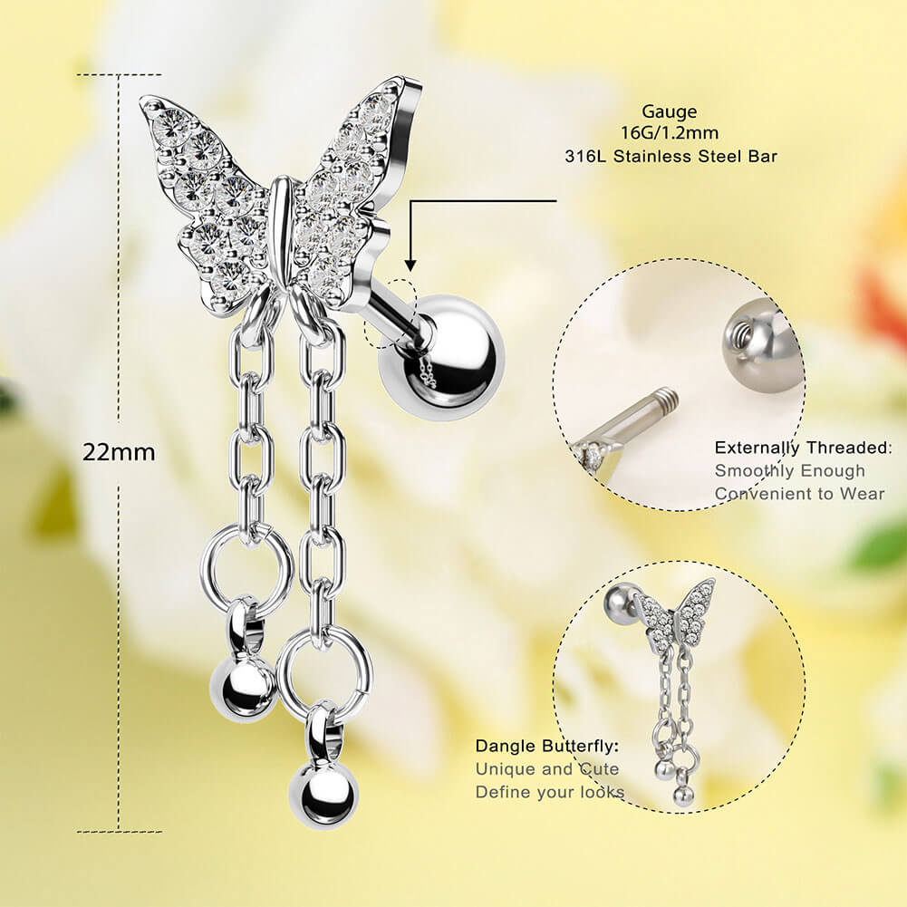 Dangle Butterfly Cartilage Stud