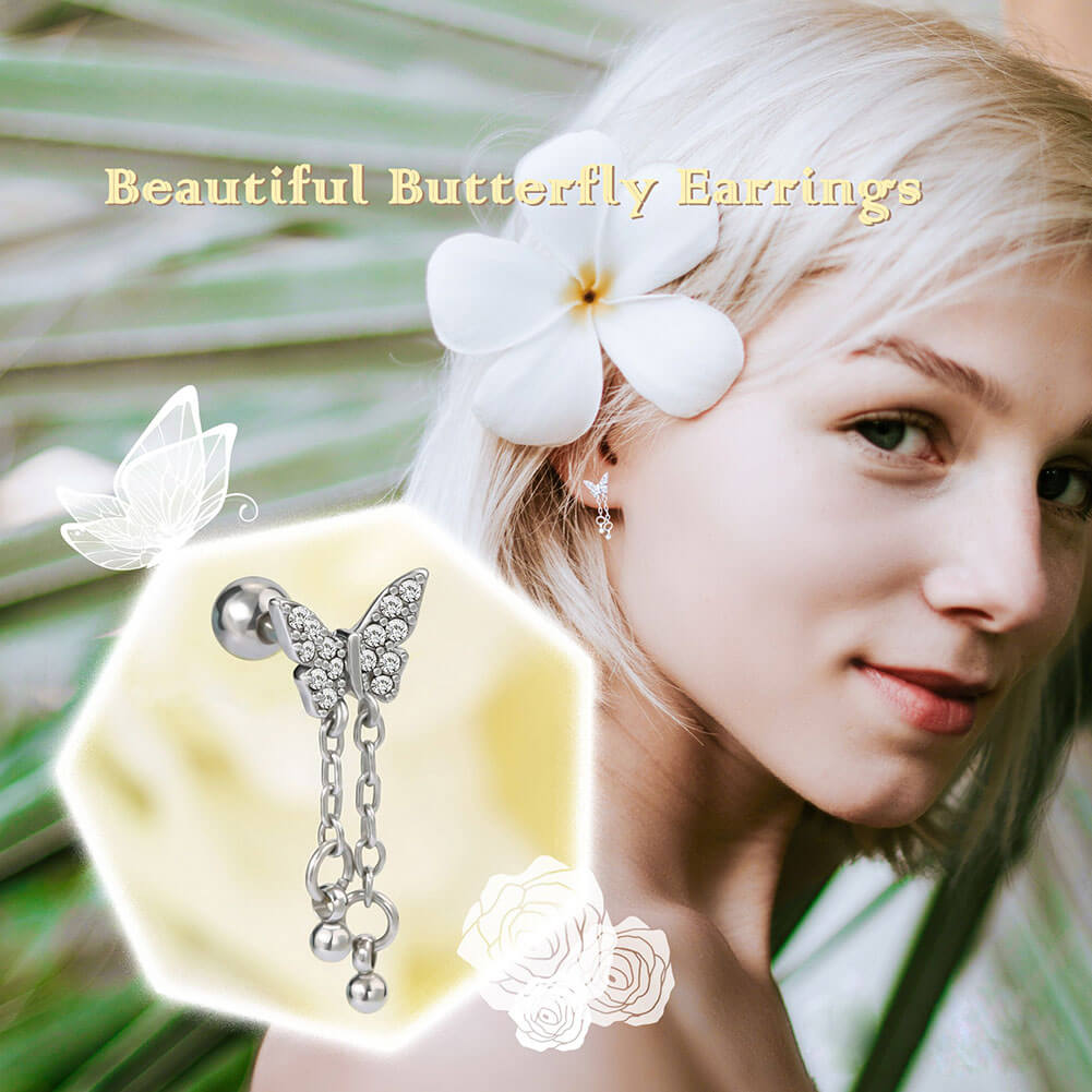 Dangle Butterfly Cartilage Stud