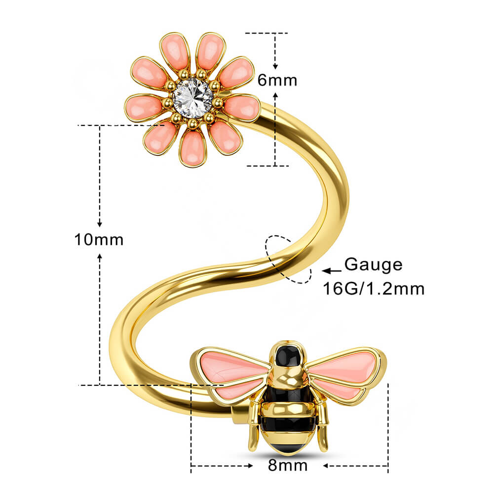 Bee and Flower S-Shape Helix Ring