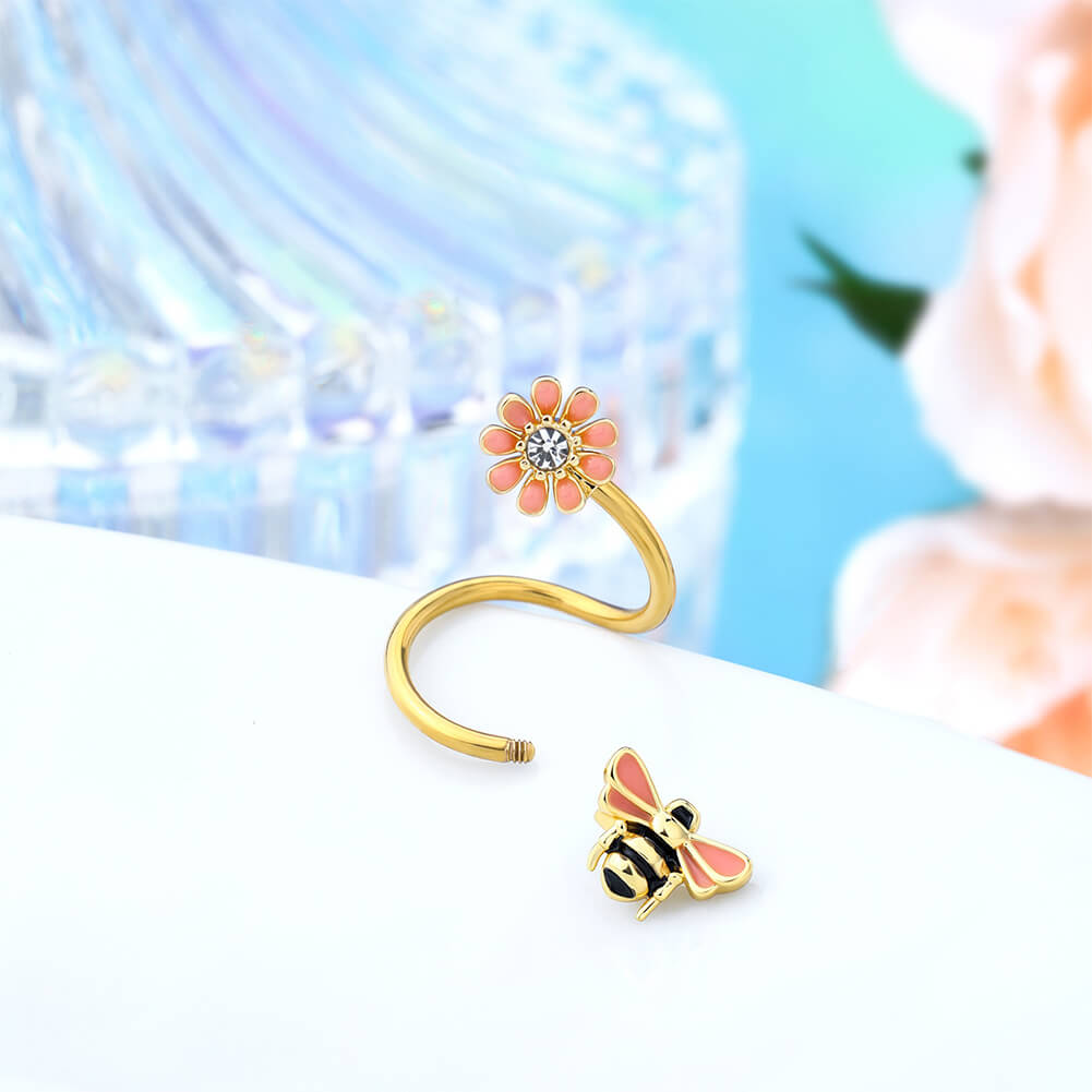 Bee and Flower S-Shape Helix Ring