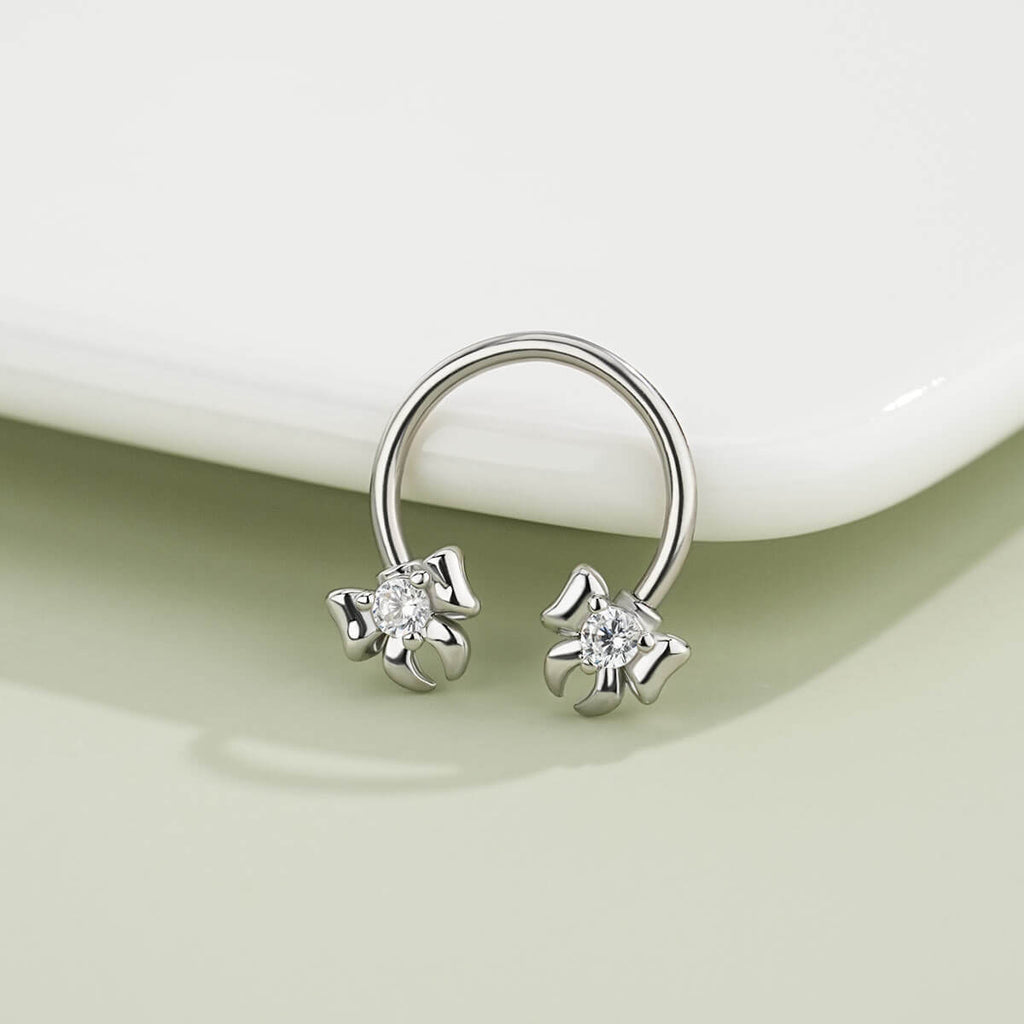 CZ Ribbon Bow Horseshoe Septum Ring
