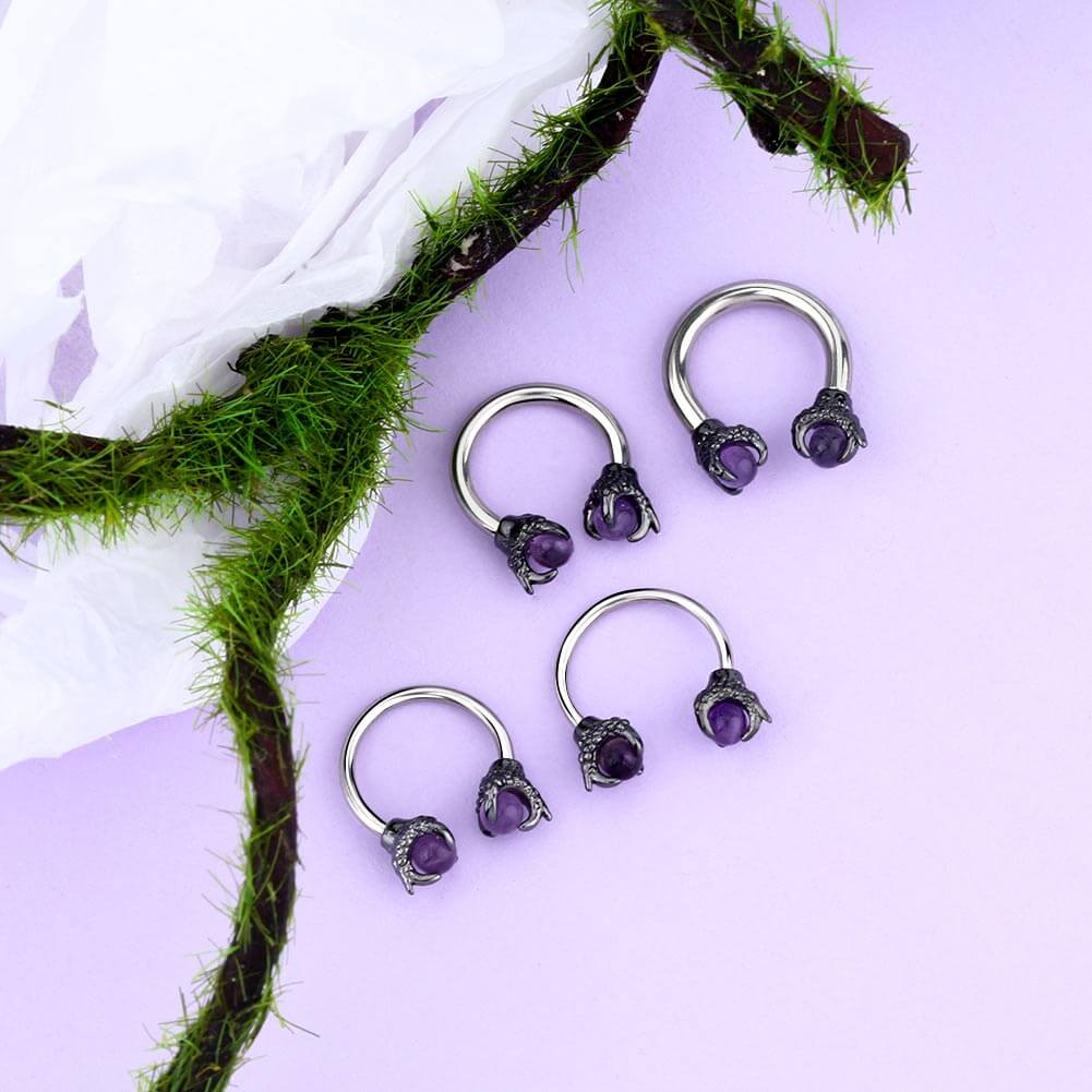 14G Amethyst Dragon Claw Horseshoe Septum Ring