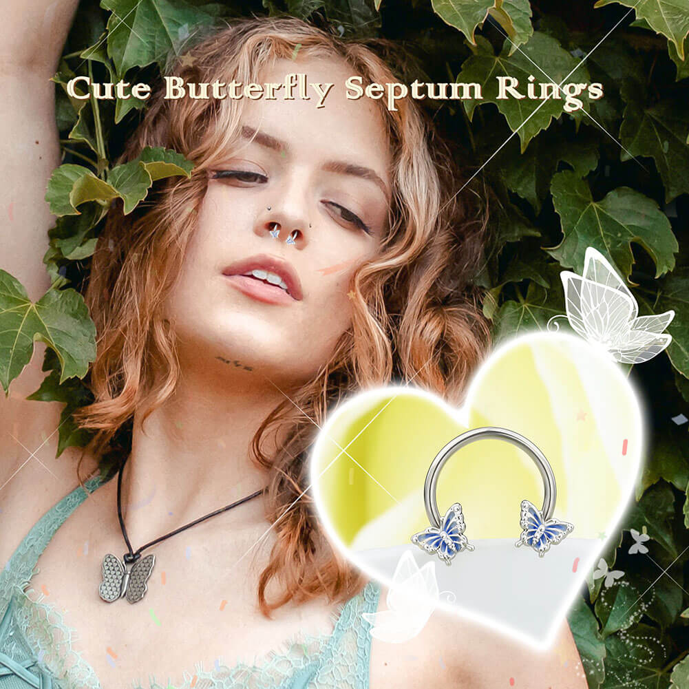 Blue Butterfly Horseshoe Septum Ring