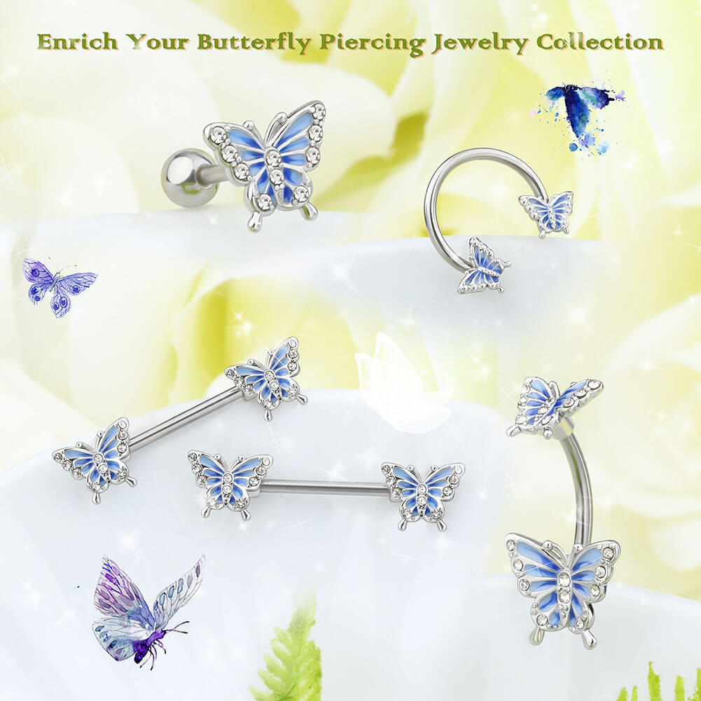 Blue Butterfly Horseshoe Septum Ring