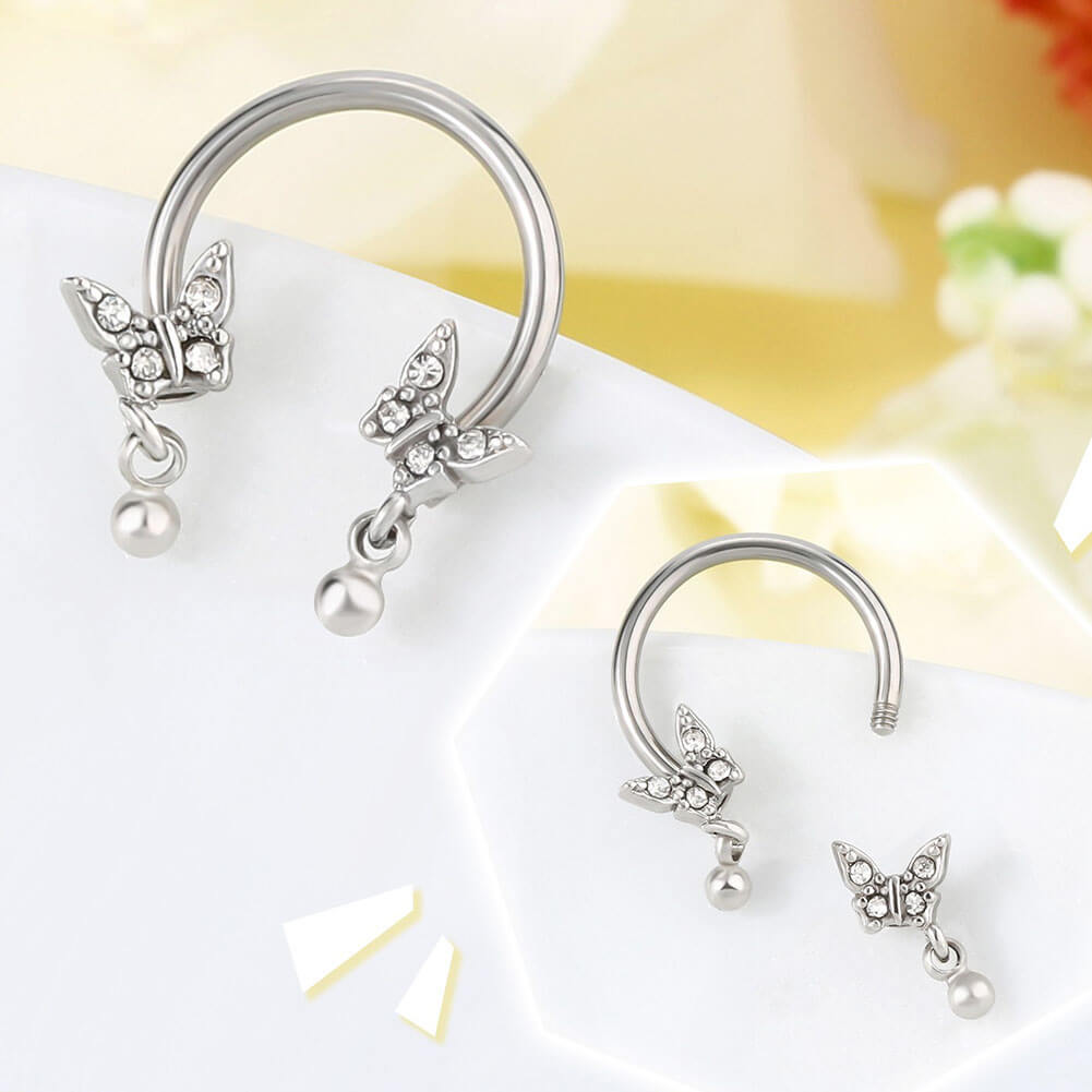 Shiny Butterfly Dangle Horseshoe Septum Ring