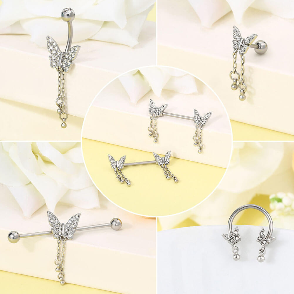 Shiny Butterfly Dangle Horseshoe Septum Ring