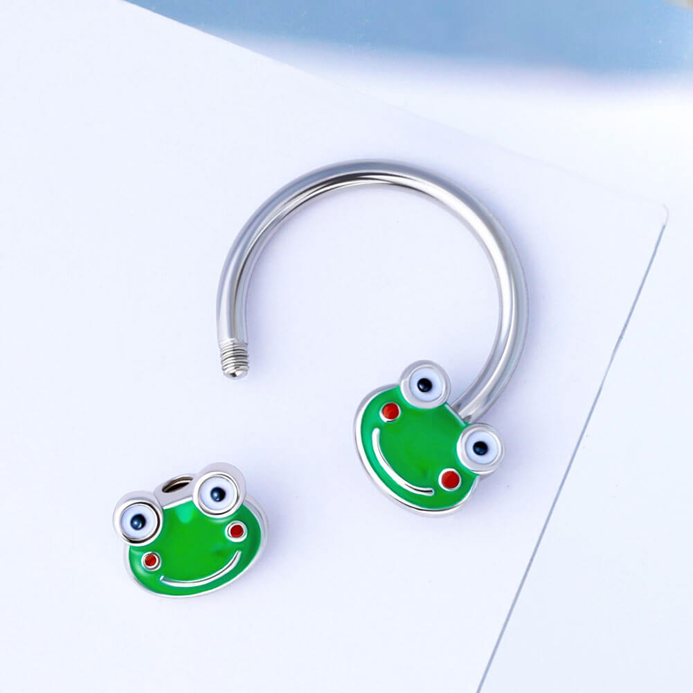 Smiling Green Frog Horseshoe Septum Ring