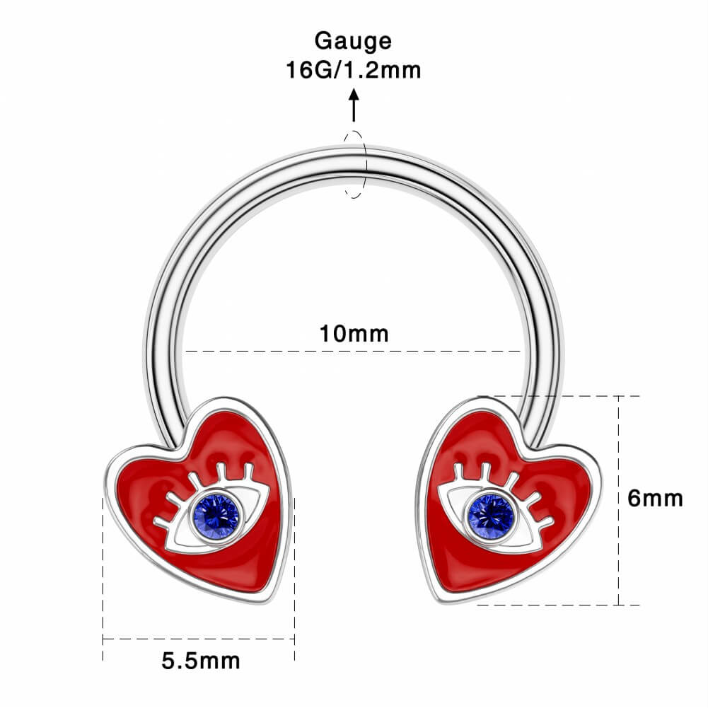 Evil Eye Red Heart Horseshoe Septum Ring