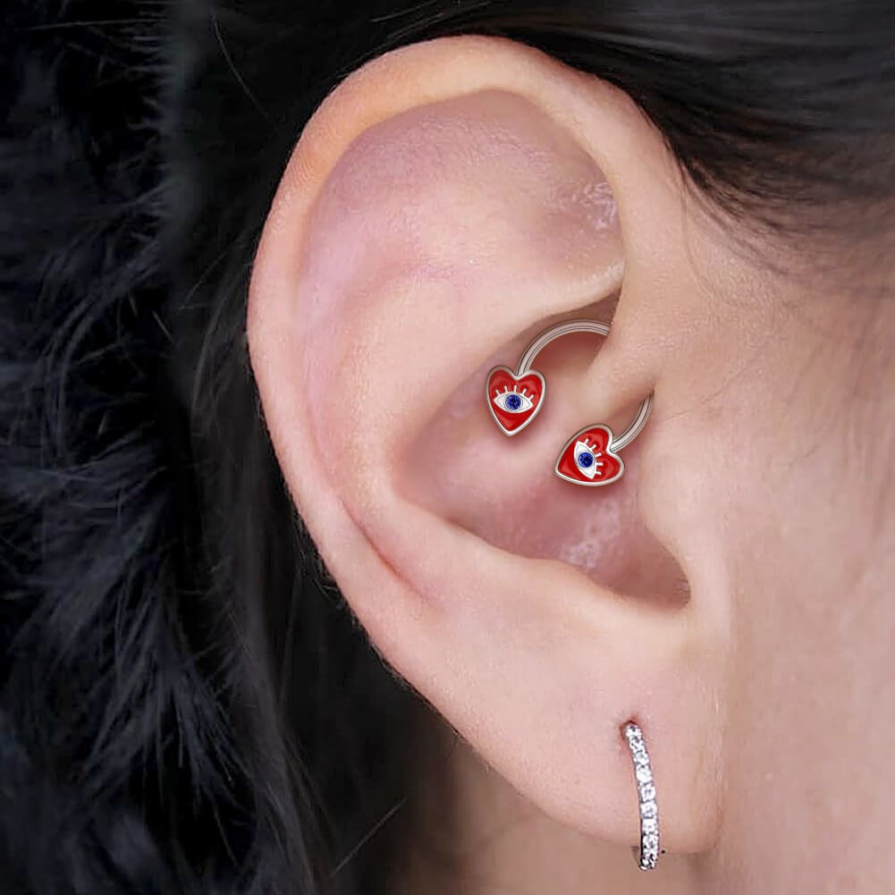 Evil Eye Red Heart Horseshoe Septum Ring