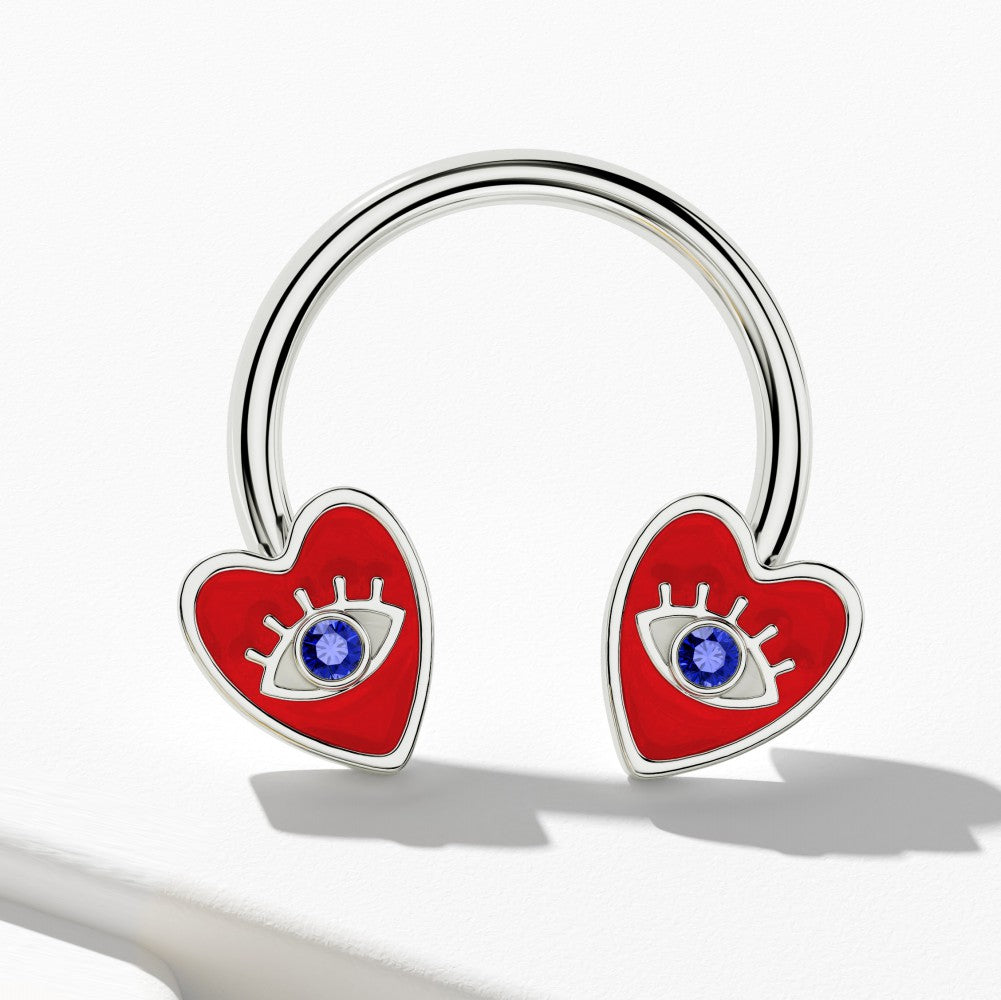 Evil Eye Red Heart Horseshoe Septum Ring