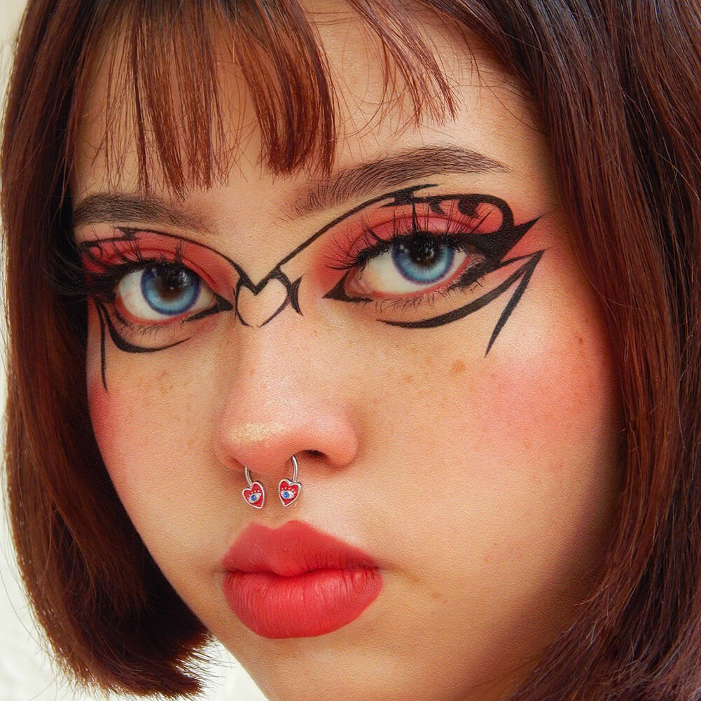 Evil Eye Red Heart Horseshoe Septum Ring