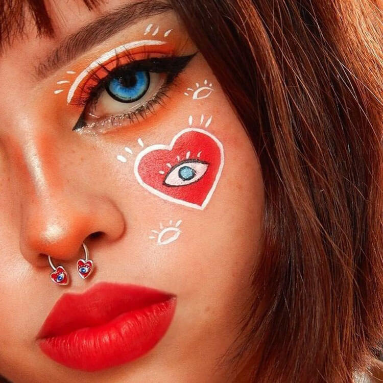 Evil Eye Red Heart Horseshoe Septum Ring