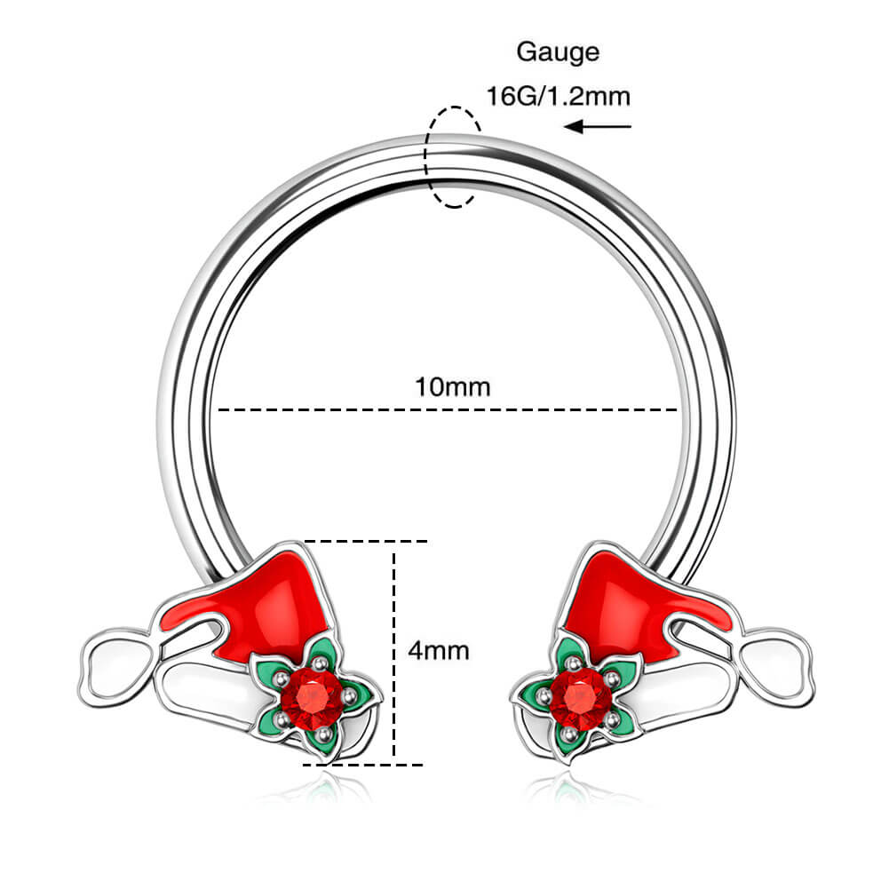Santa's Red Hat Horseshoe Septum Ring