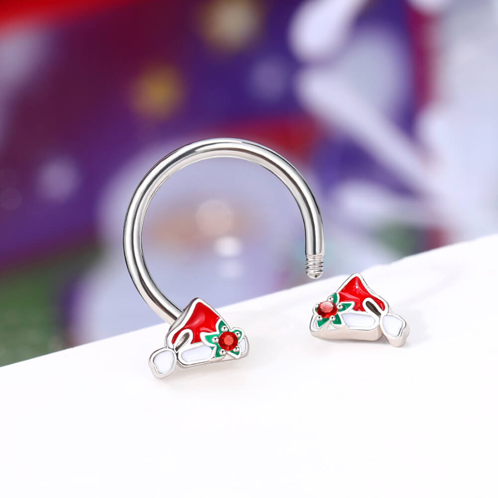 Santa's Red Hat Horseshoe Septum Ring