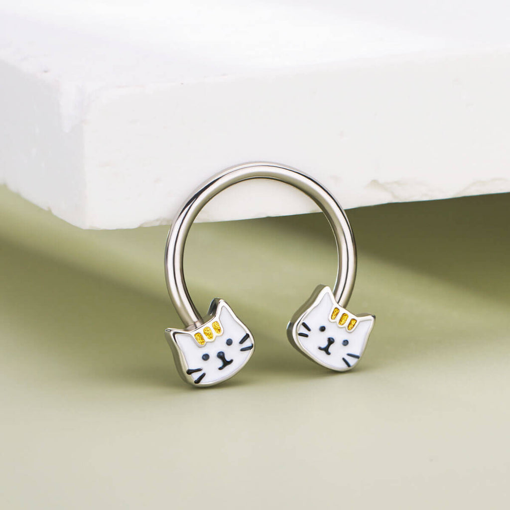 Cute Cat Horseshoe Septum Ring
