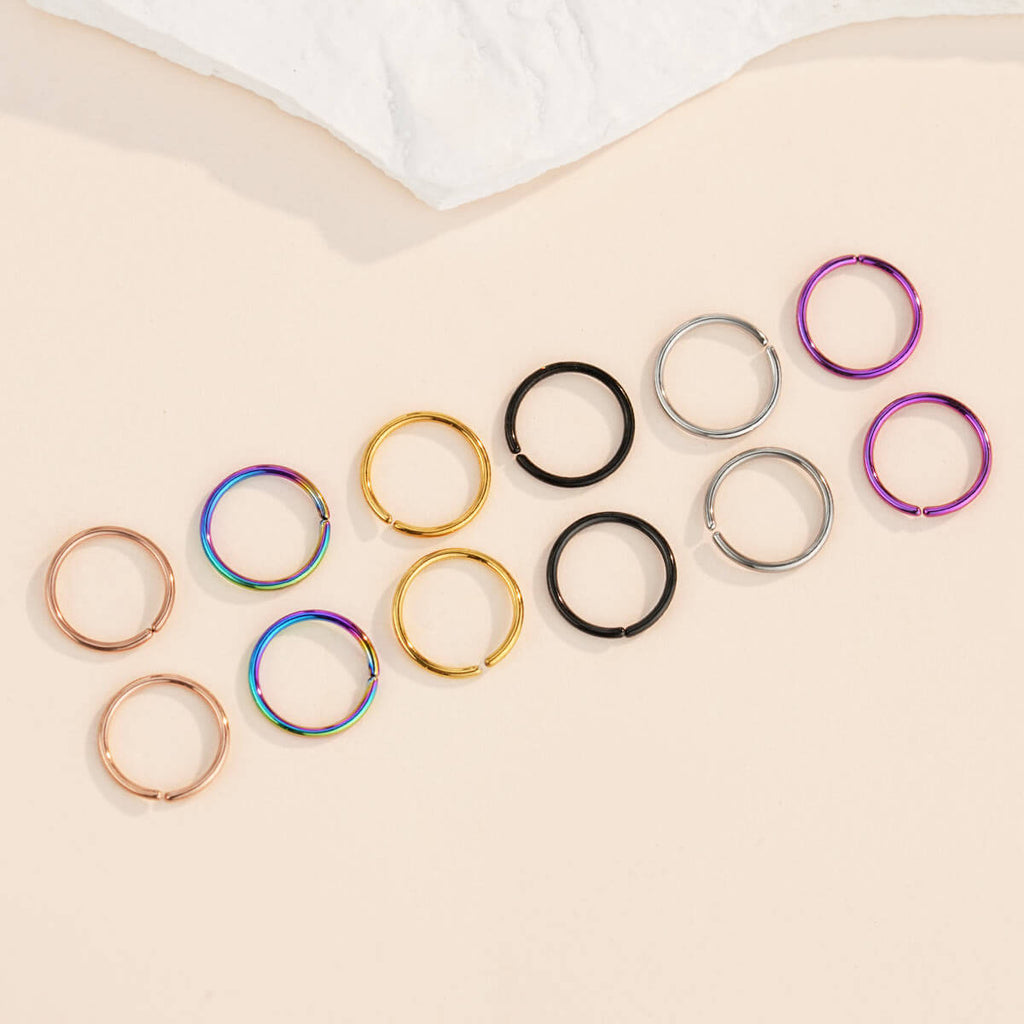 12Pcs Multicolored Seamless Nose Ring Set