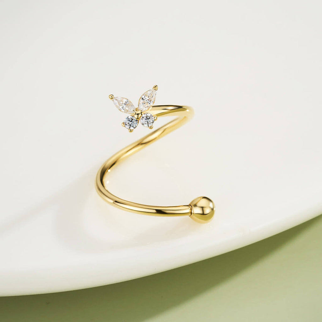 14K Gold Butterfly Spiral Cartilage Earring