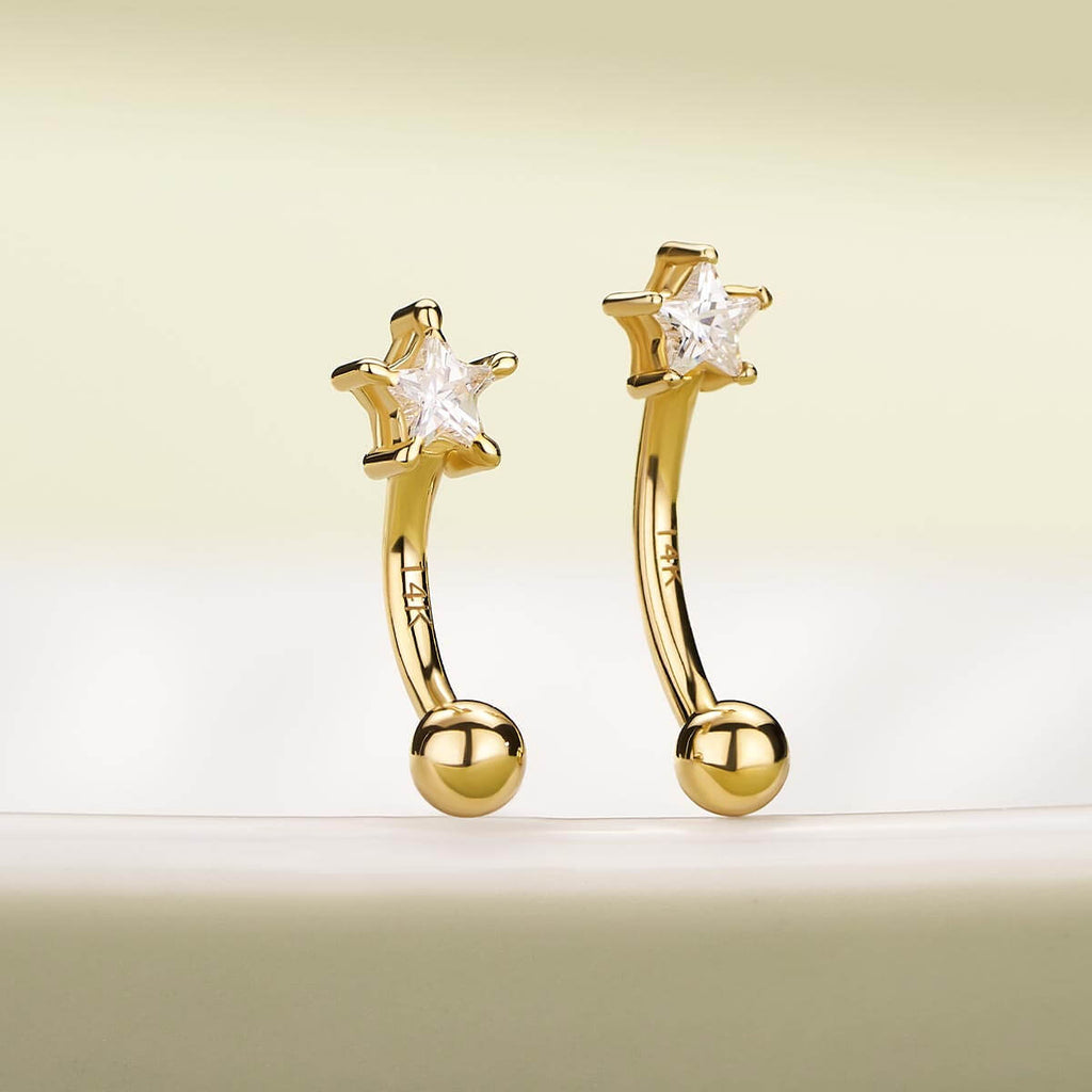 14K Gold Star CZ Eyebrow Earring