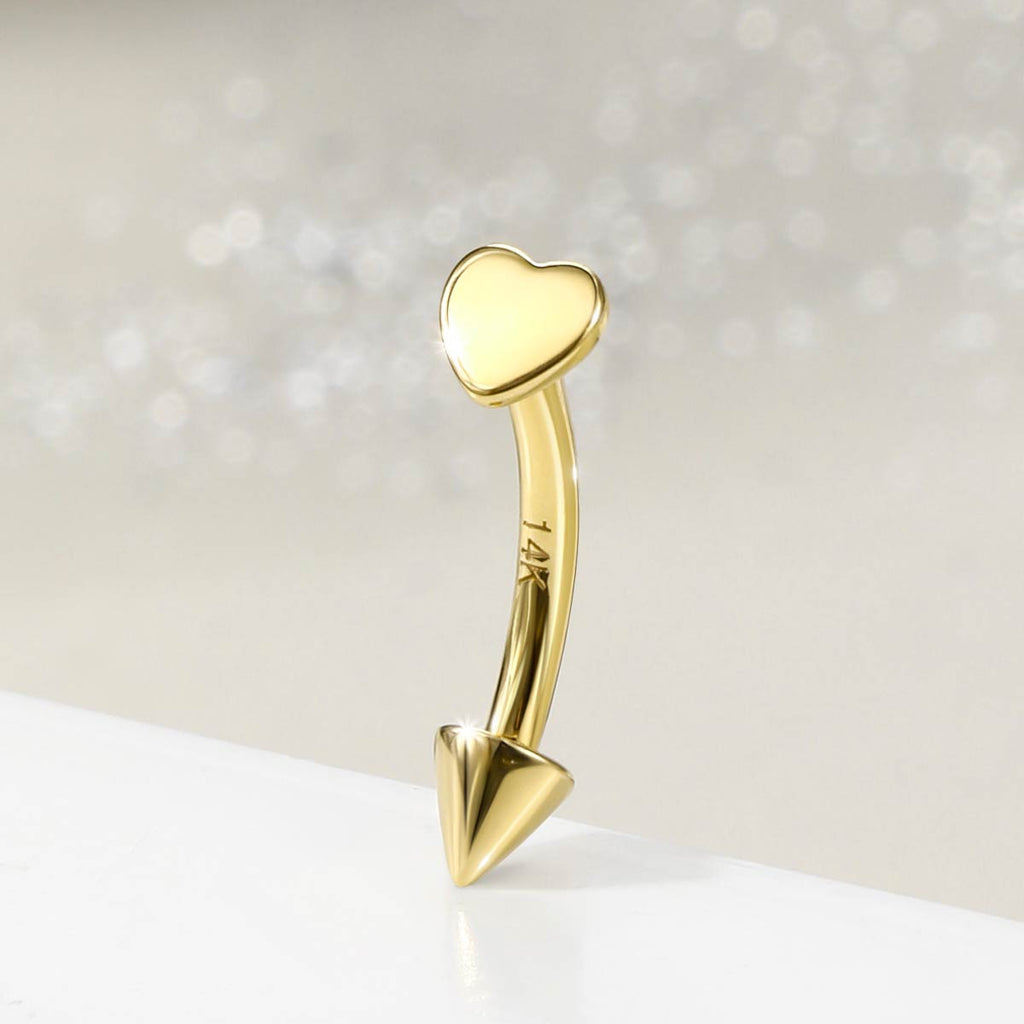 14K Gold Flat Heart Eyebrow Rook Ring