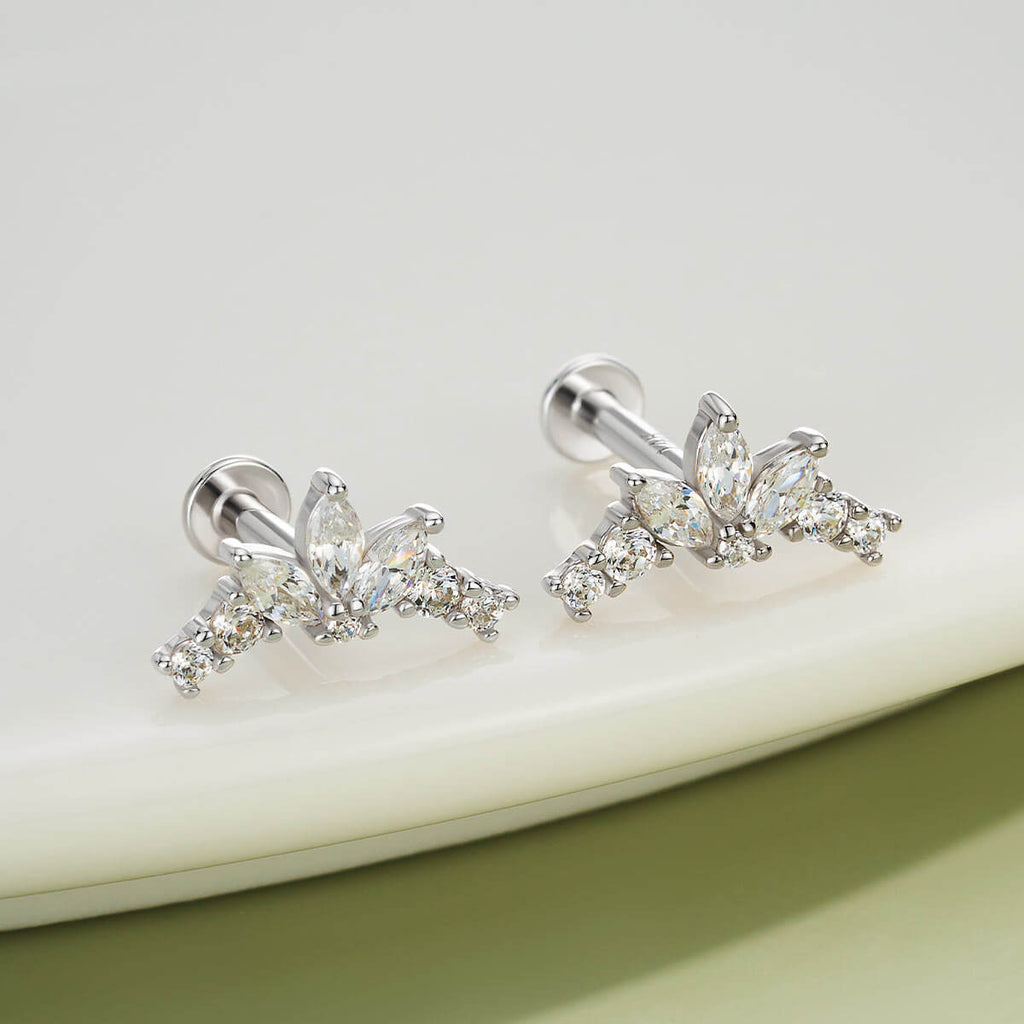 14K White Gold Flower Petal CZ Cartilage Stud
