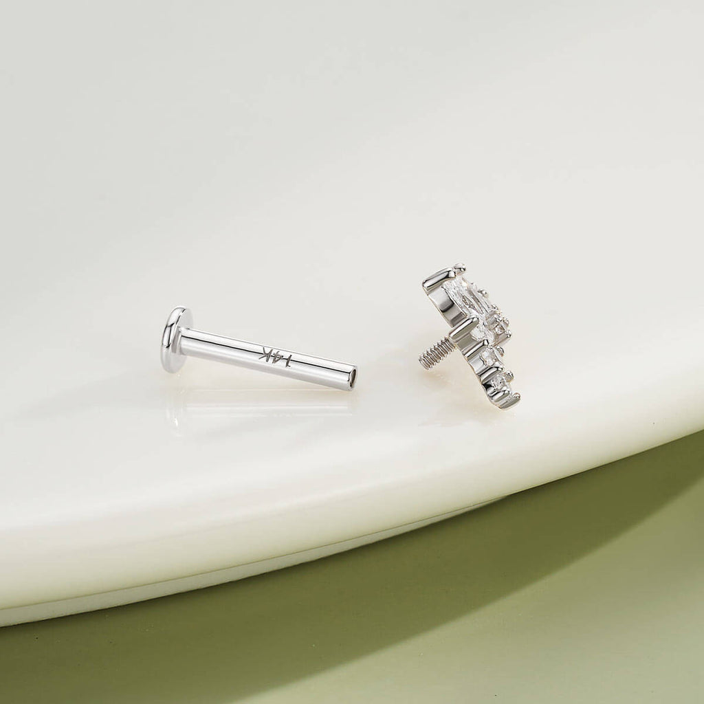 14K White Gold Flower Petal CZ Cartilage Stud