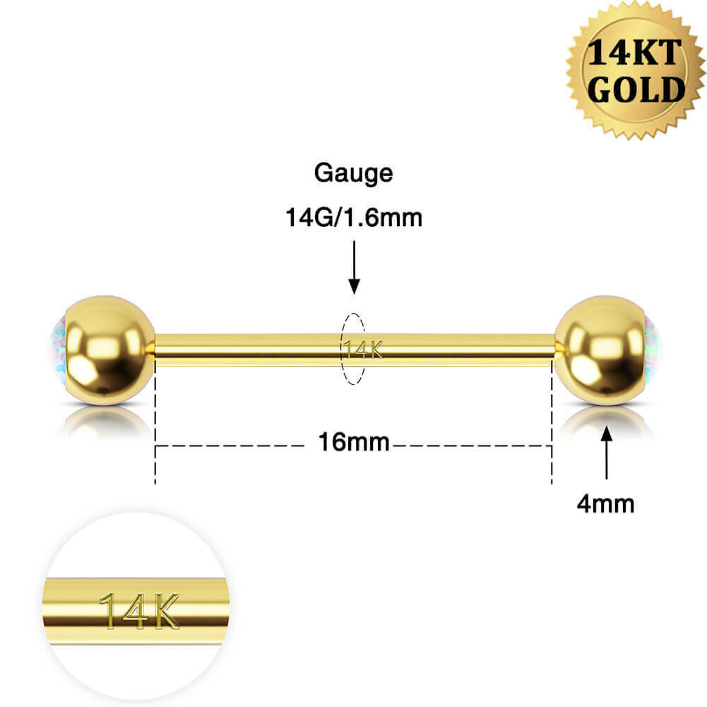 14K Gold Opal Ball Nipple Ring