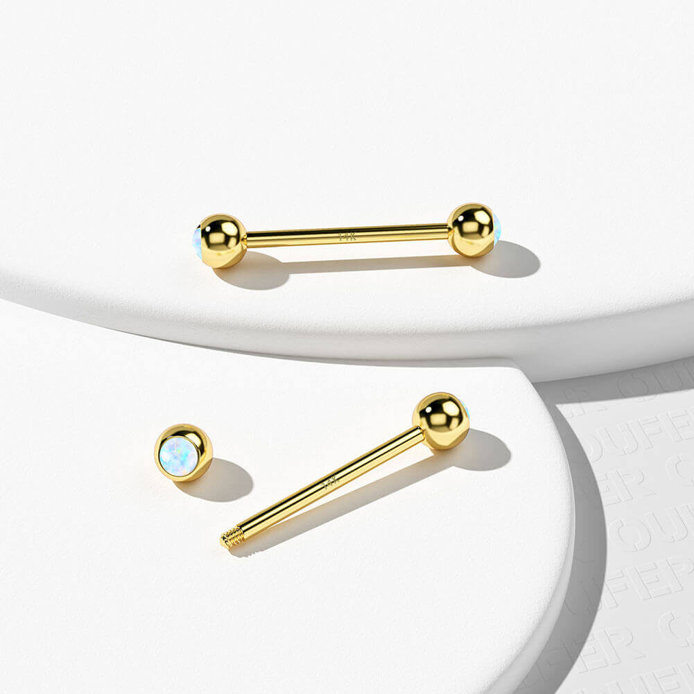 14K Gold Opal Ball Nipple Ring