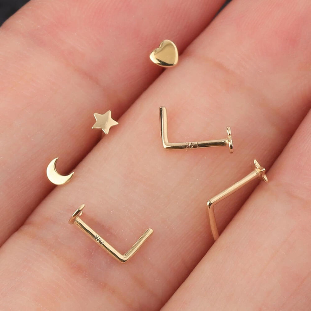 14K Gold Small Star L-Shape Nose Stud
