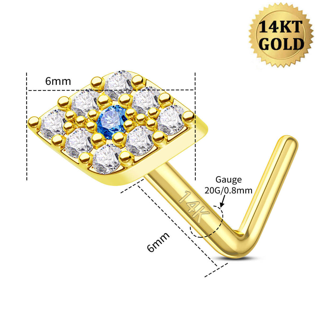 14K Gold Evil Eye L-Shaped Nose Stud