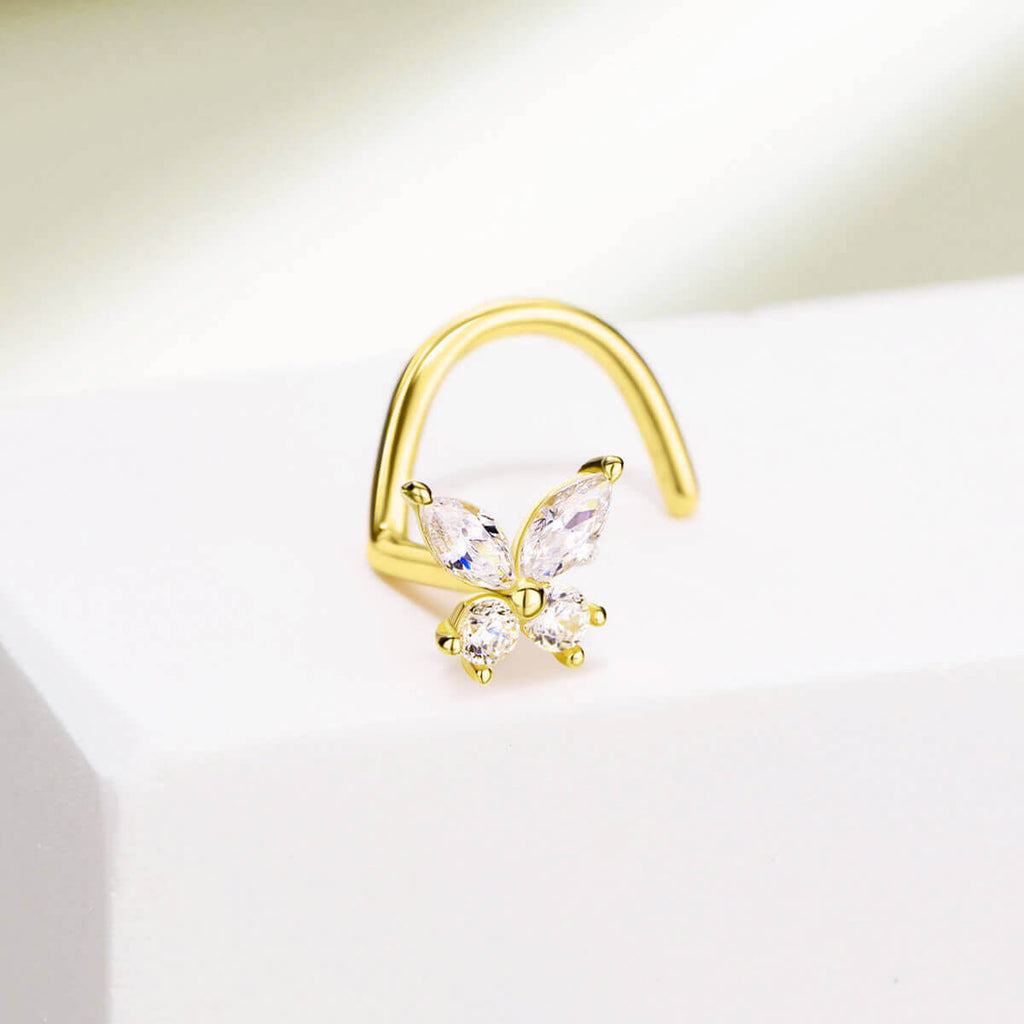 14K Gold CZ Butterfly Nose Stud