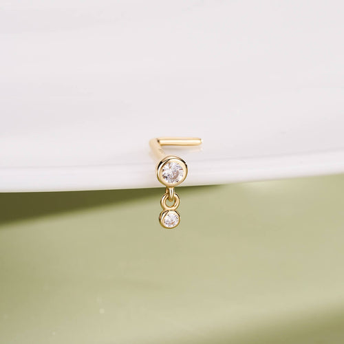 14K Gold Bezel CZ L-Shaped Nose Stud