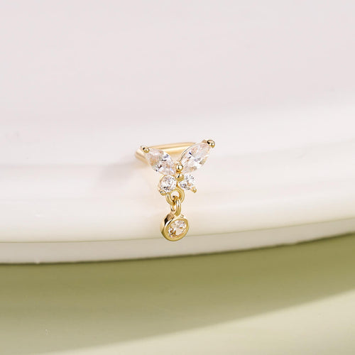14K Gold Butterfly L-Shaped Nose Stud