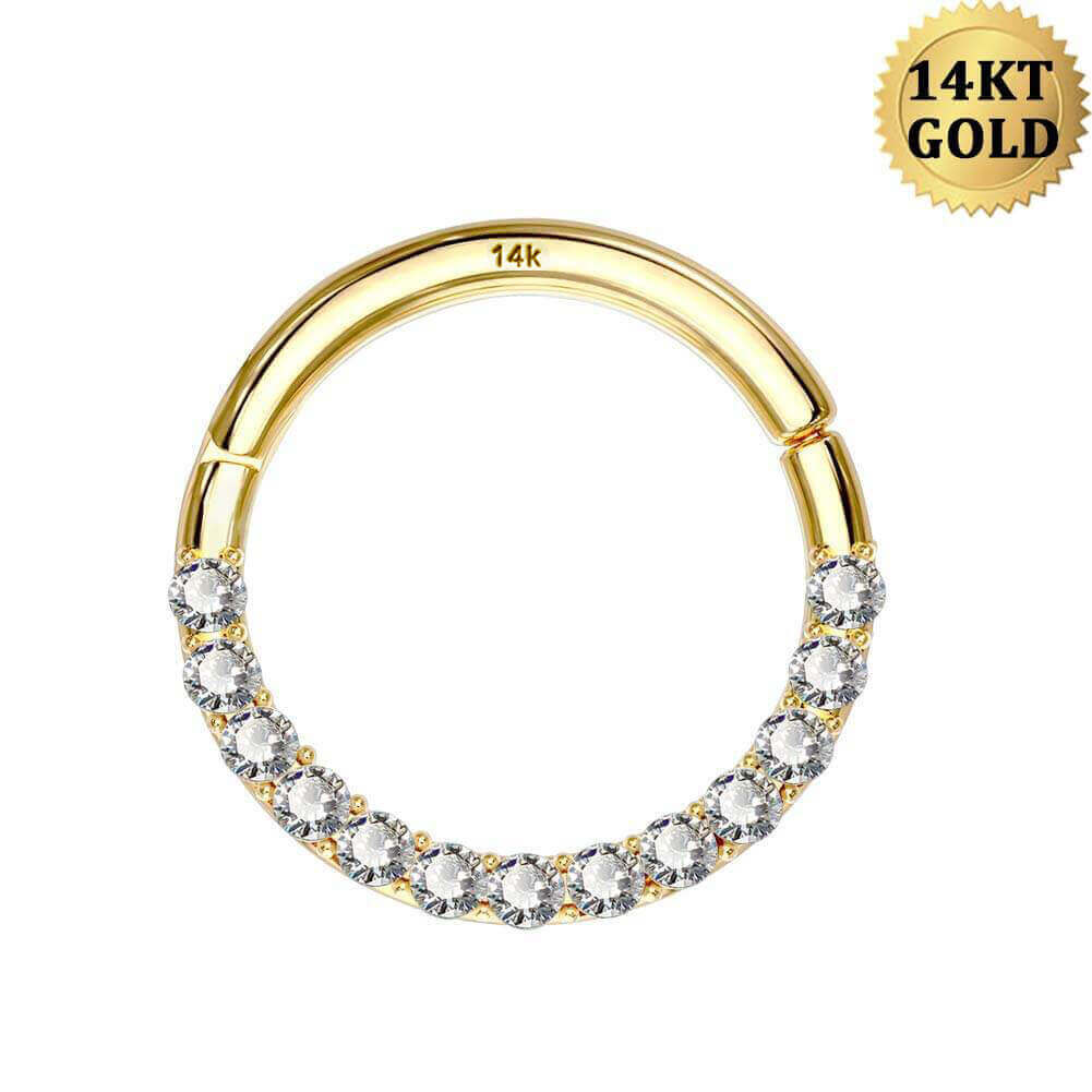 18G 14K Gold Front CZ Segment Septum Ring
