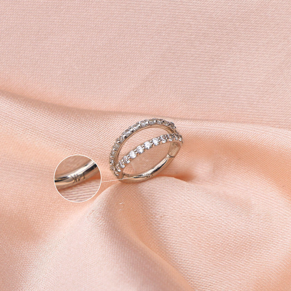 20G 14K White Gold Double Row CZ Nose Hoop