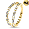 18G 14K Gold Double Row CZ Segment Nose Hoop