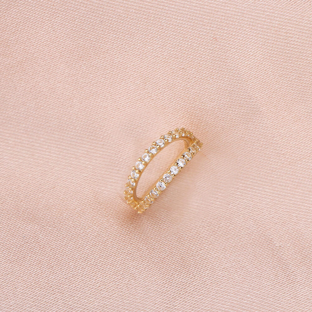 20G 14K Gold Double Row CZ Segment Nose Hoop