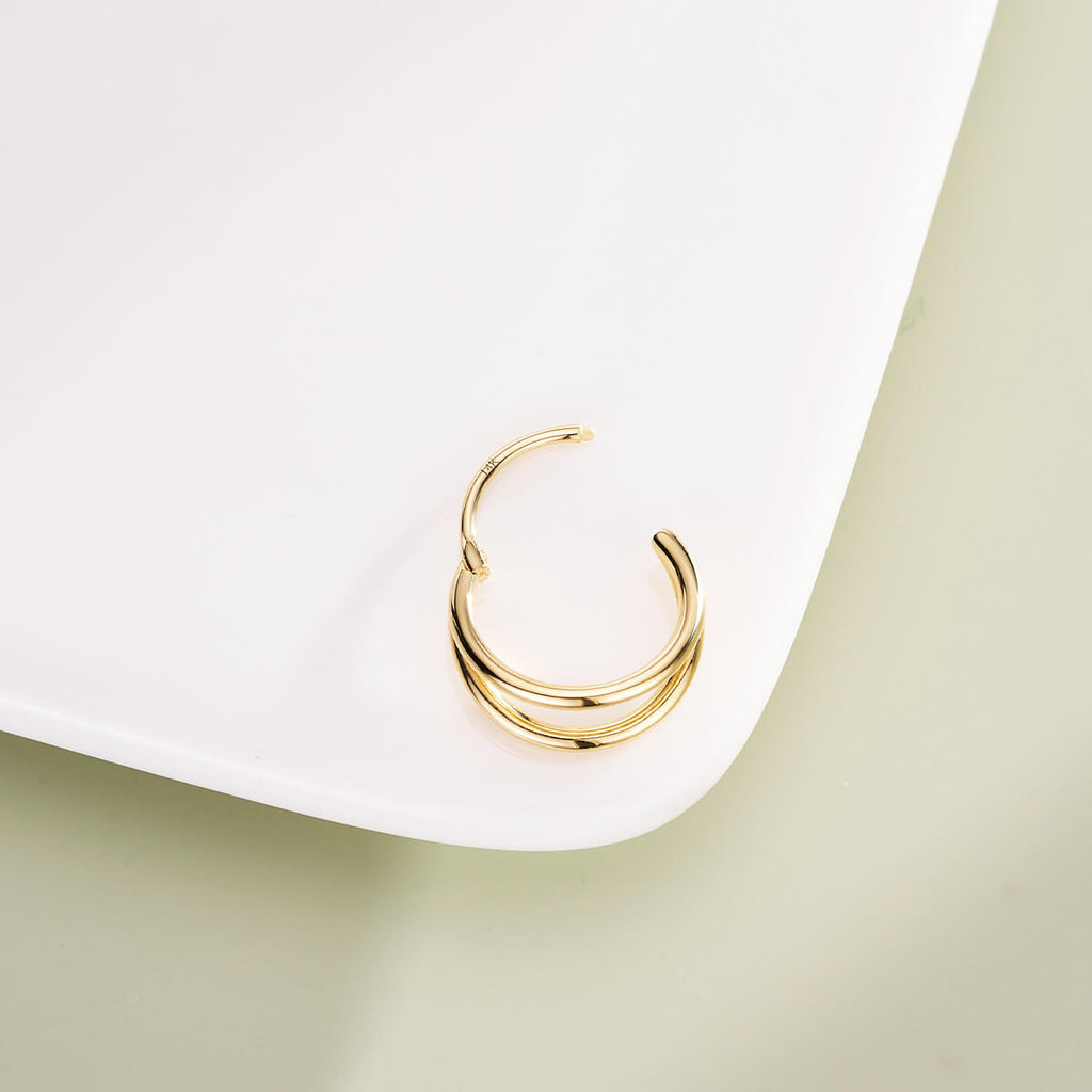20G 14K Gold Double Layered Segment Nose Hoop