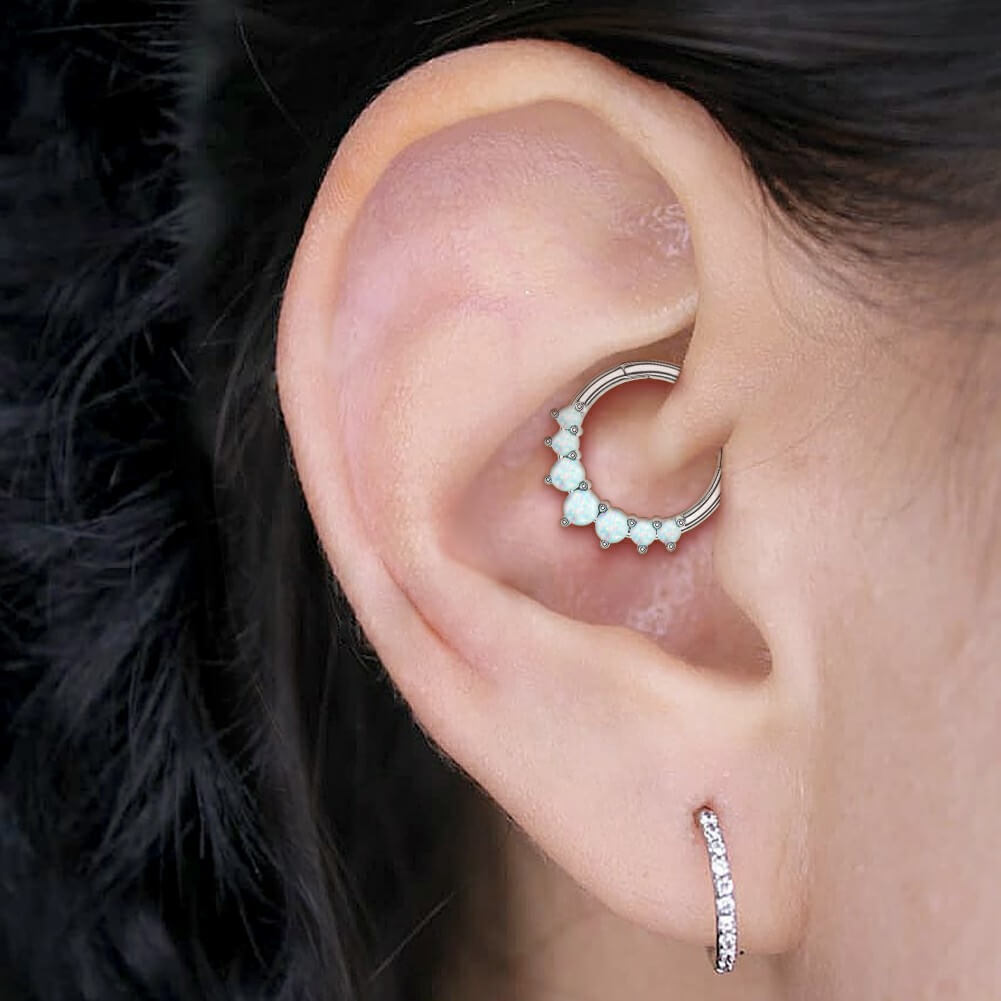 14K White Gold Opal Segment Septum Ring