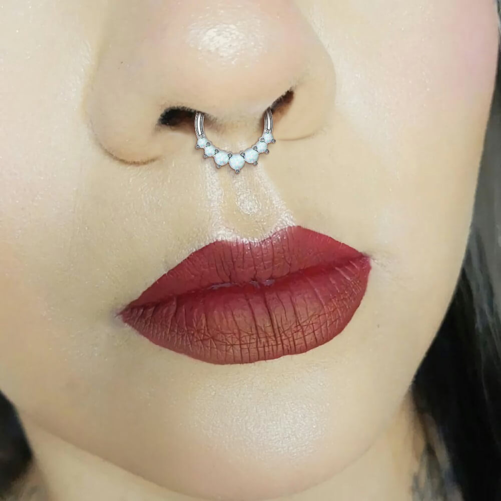 14K White Gold Opal Segment Septum Ring