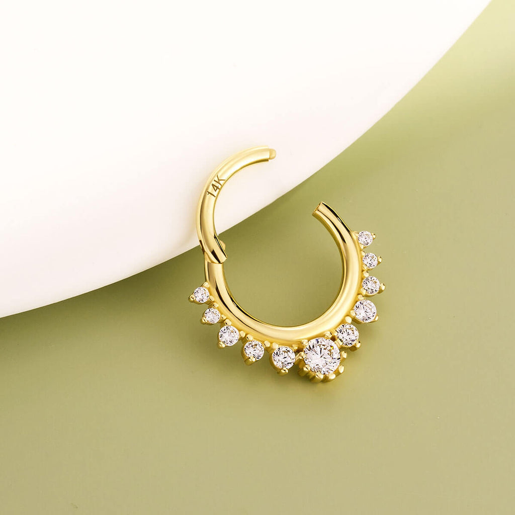 14K Gold CZ Segment Septum Ring