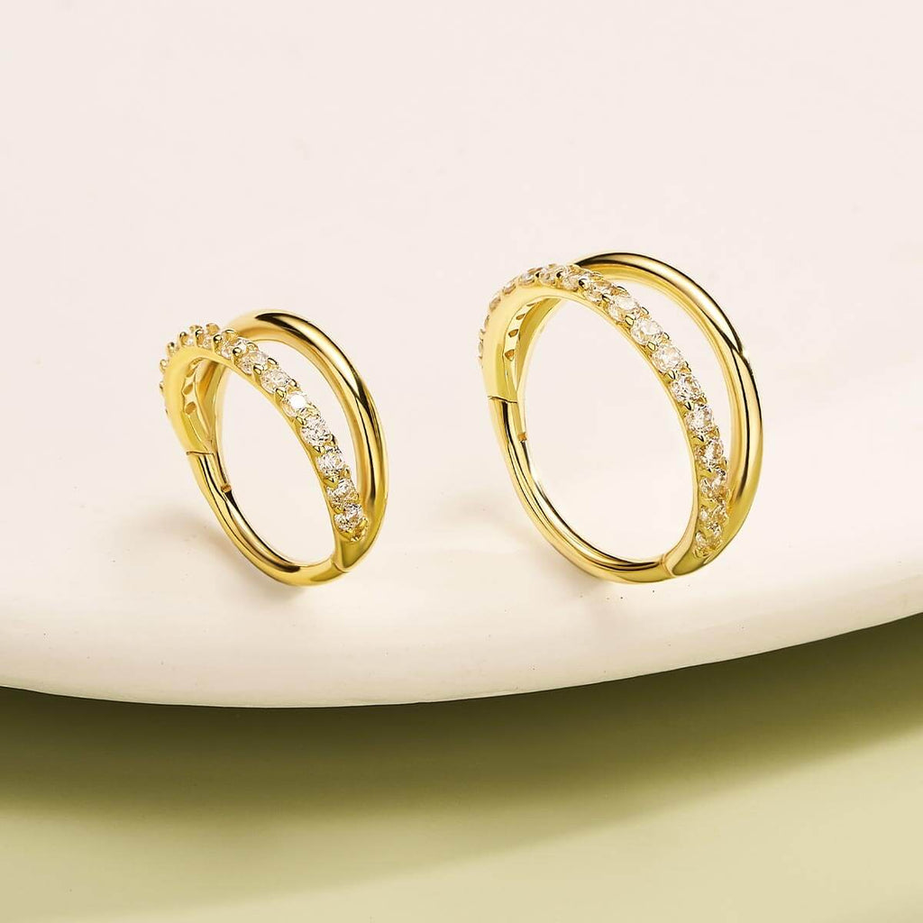 18G 14K Gold Semi-Gem Double Segment Nose Hoop