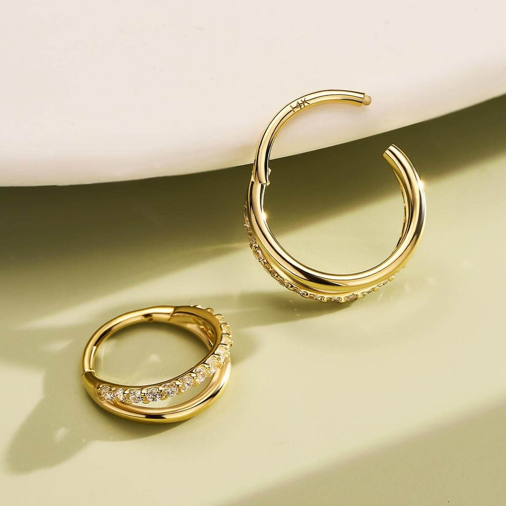 18G 14K Gold Semi-Gem Double Segment Nose Hoop