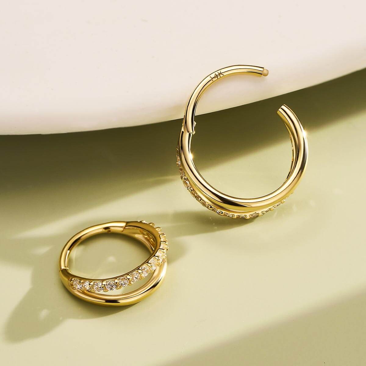 18G 14K Gold Semi-Gem Double Segment Nose Hoop